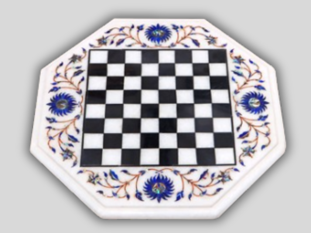 Handicraft Marble Chess Coffee Table Lapis Lazuli Inlay Stone Art Living Decor